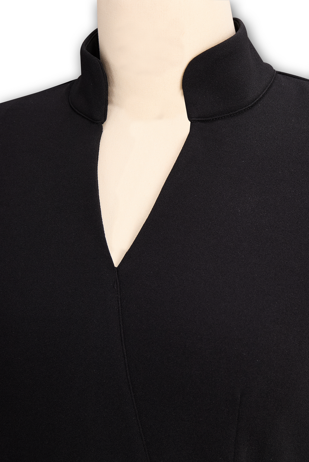 Black Sheath Dress | Belted Waist | Mandarin Collar | Refined Modern Elegance