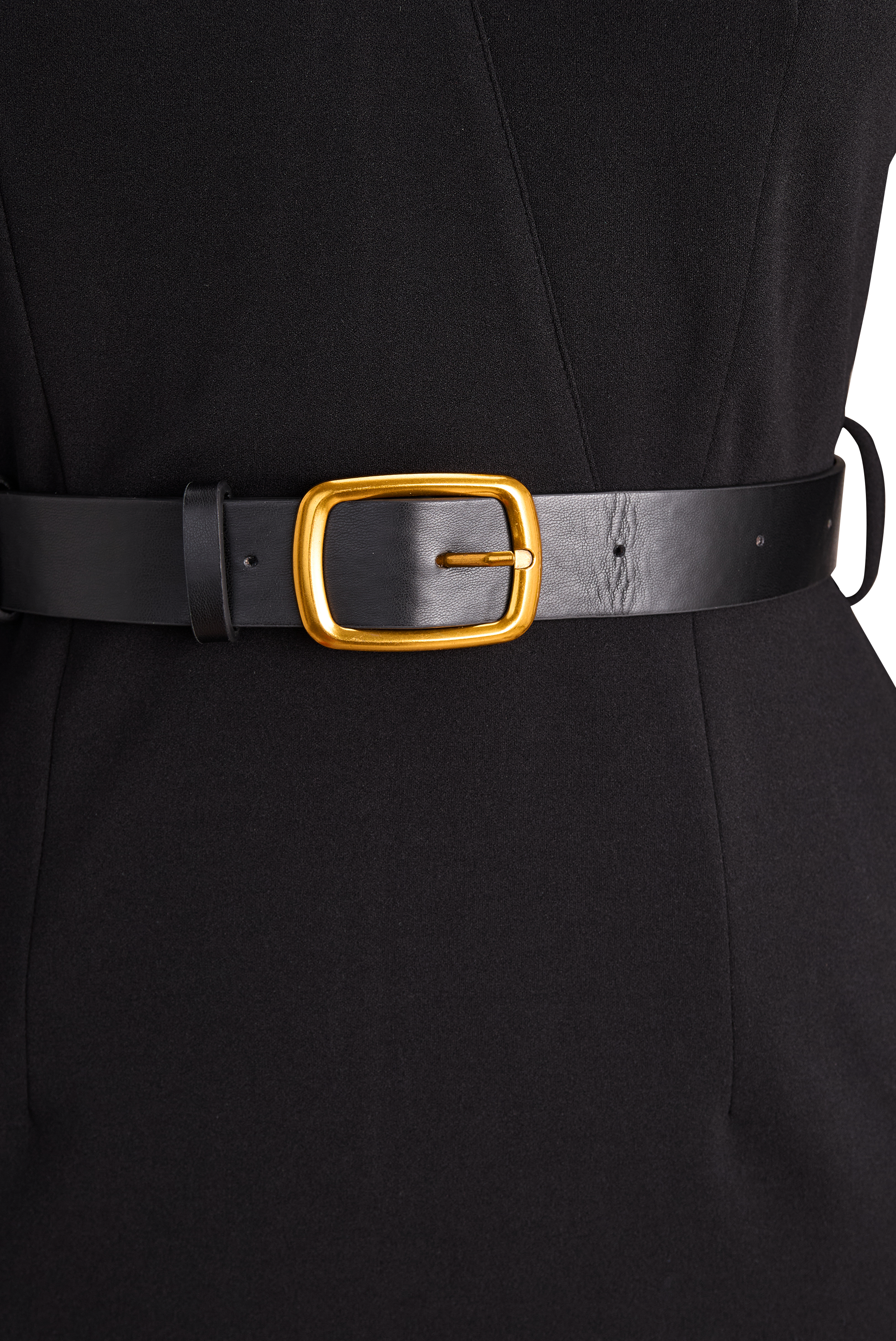 Black Sheath Dress | Belted Waist | Mandarin Collar | Refined Modern Elegance
