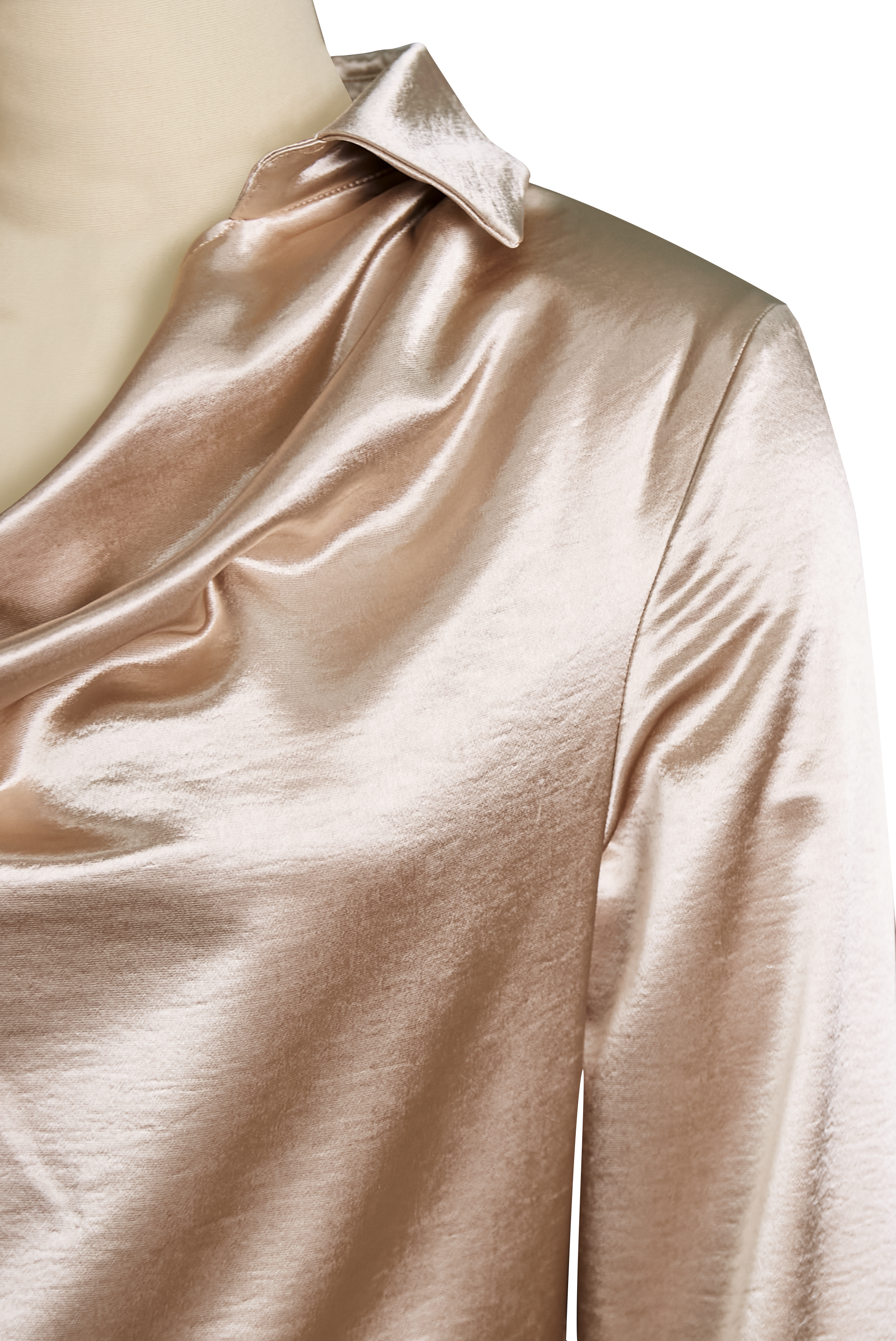 White Satin Blouse | Draped Neckline | Elegant & Versatile Style | Smooth Gloss Finish