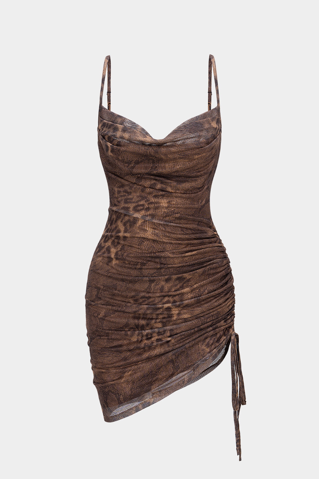 Zarelle Mesh Ruched Drawstring Mini Dress