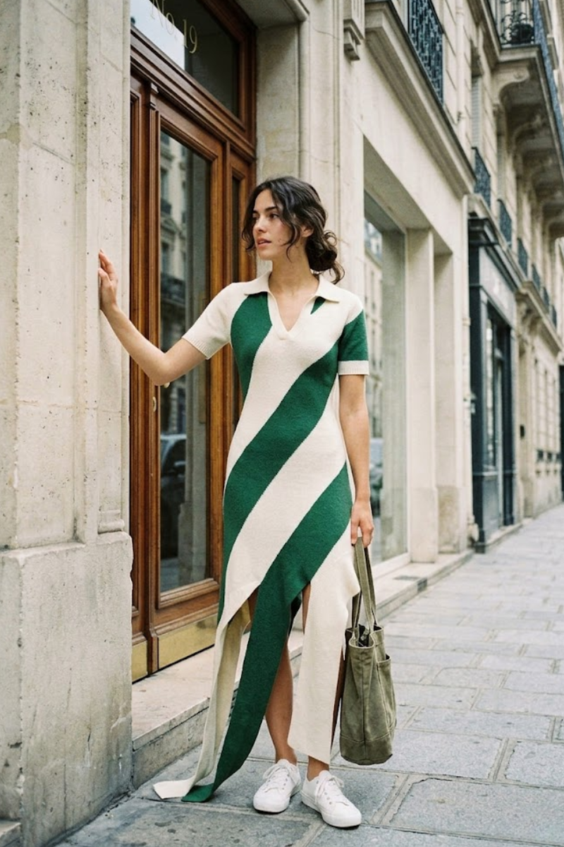 Mirella Contrast Knit Polo Dress