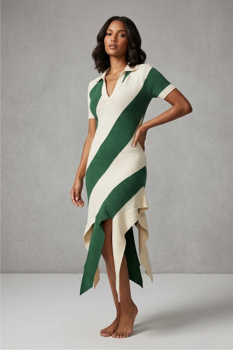 Mirella Contrast Knit Polo Dress