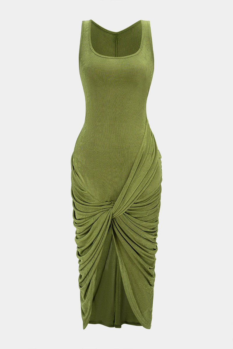 Amara Ruched Twist Midi Dress