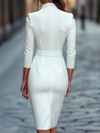 Black Sheath Dress | Belted Waist | Mandarin Collar | Refined Modern Elegance