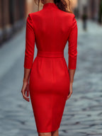 Black Sheath Dress | Belted Waist | Mandarin Collar | Refined Modern Elegance