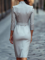 Black Sheath Dress | Belted Waist | Mandarin Collar | Refined Modern Elegance