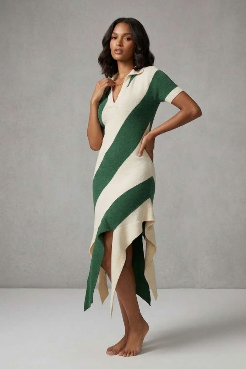 Mirella Contrast Knit Polo Dress