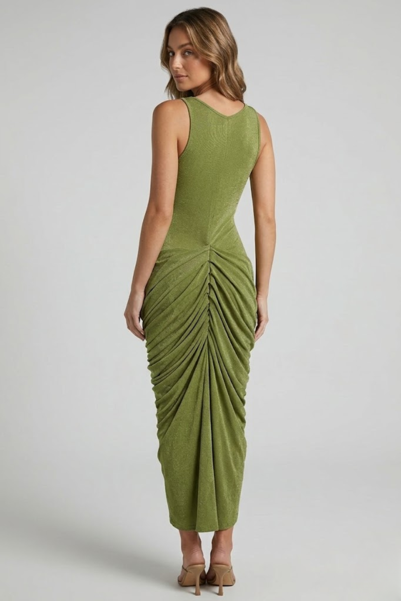 Amara Ruched Twist Midi Dress