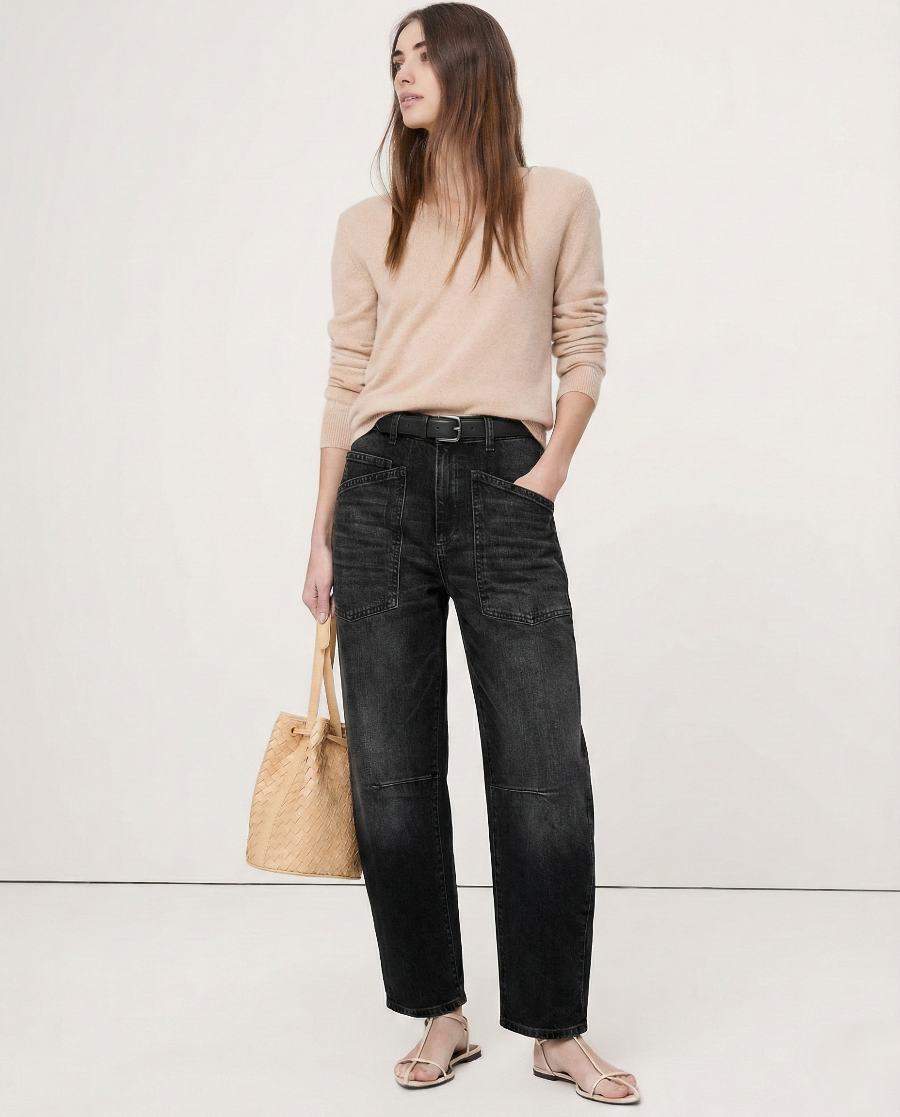 Vionne Structured Barrel Leg Jeans