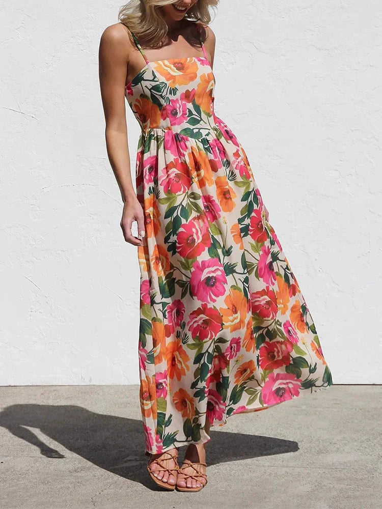 Isadora Floral Backless Slip Maxi Dress