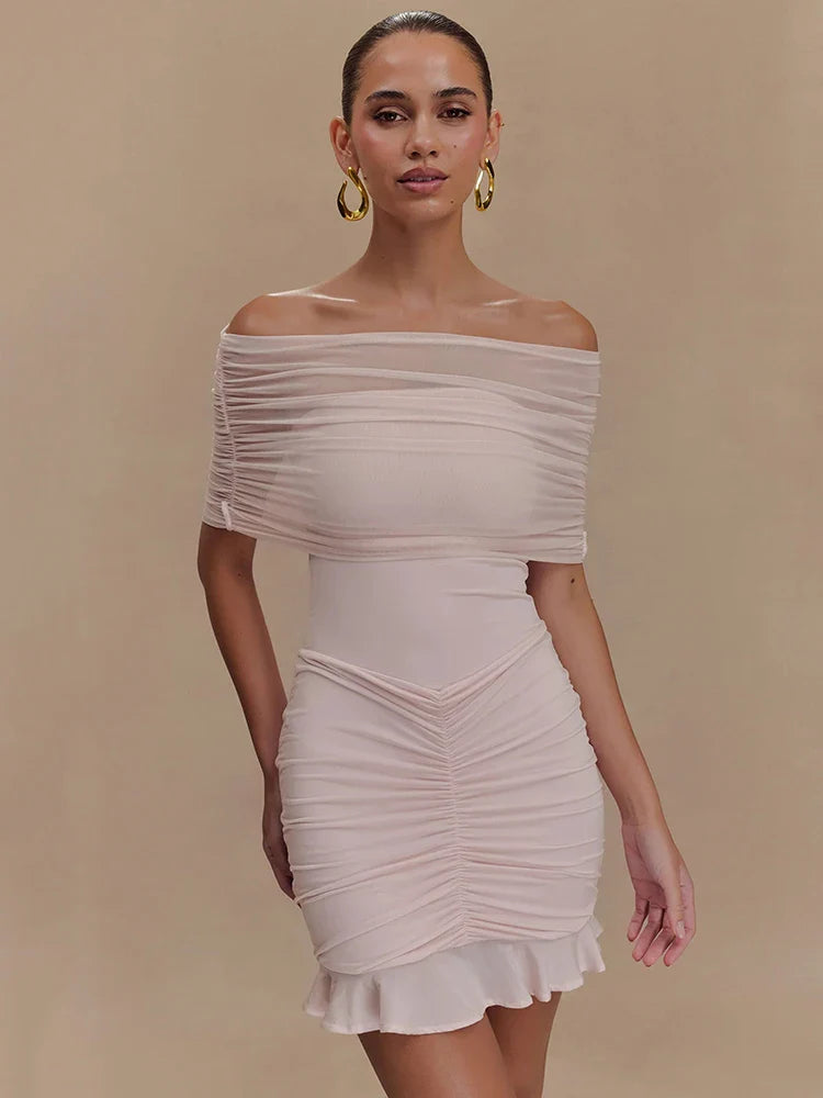 Amelie Off-Shoulder Ruched Mini Dress