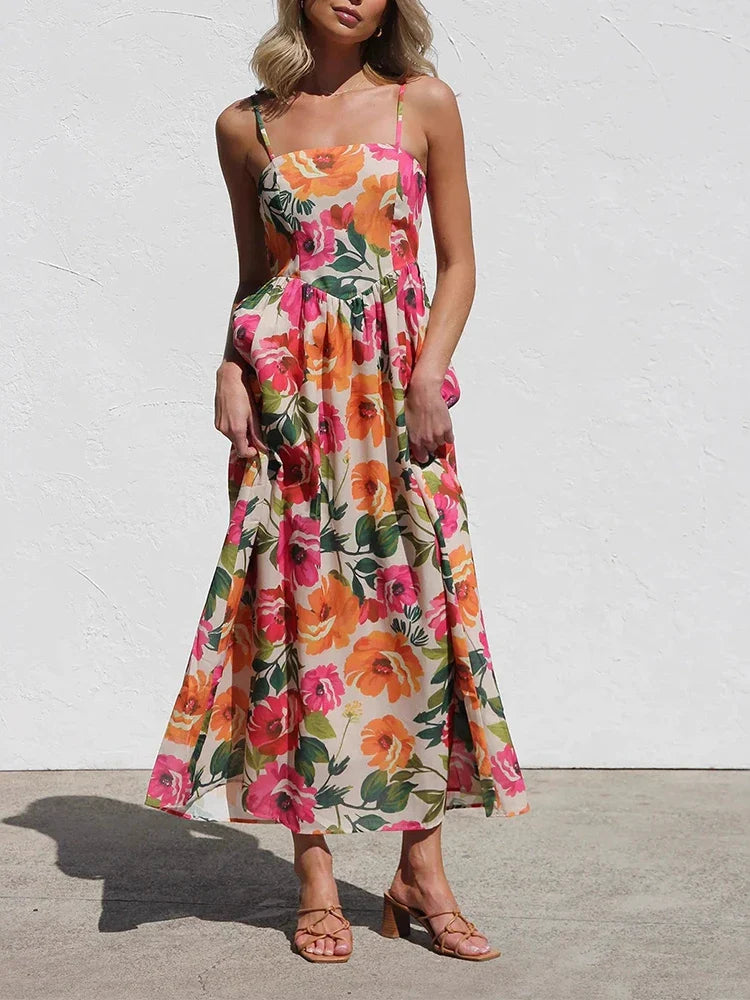 Isadora Floral Backless Slip Maxi Dress