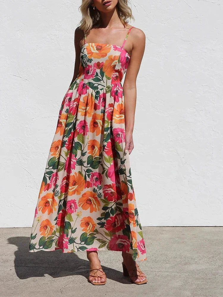 Isadora Floral Backless Slip Maxi Dress