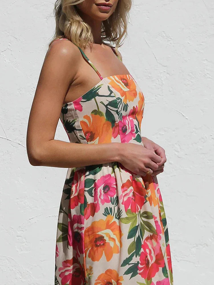 Isadora Floral Backless Slip Maxi Dress