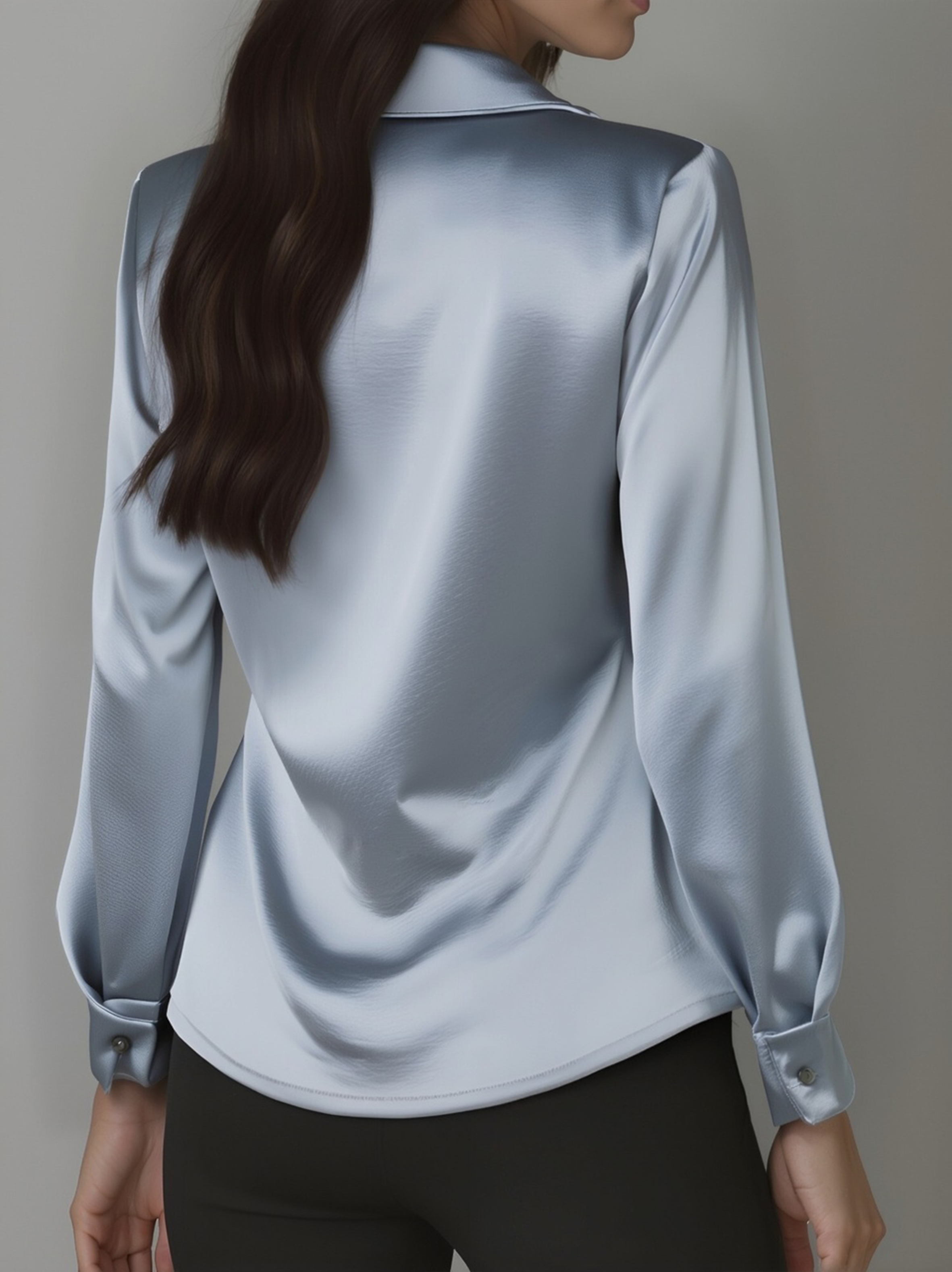 White Satin Blouse | Draped Neckline | Elegant & Versatile Style | Smooth Gloss Finish