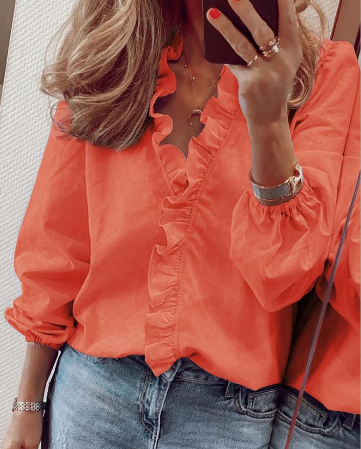 Women’s Ruffled V-Neck Blouse | Elegant Fit | Soft & Feminine Style
